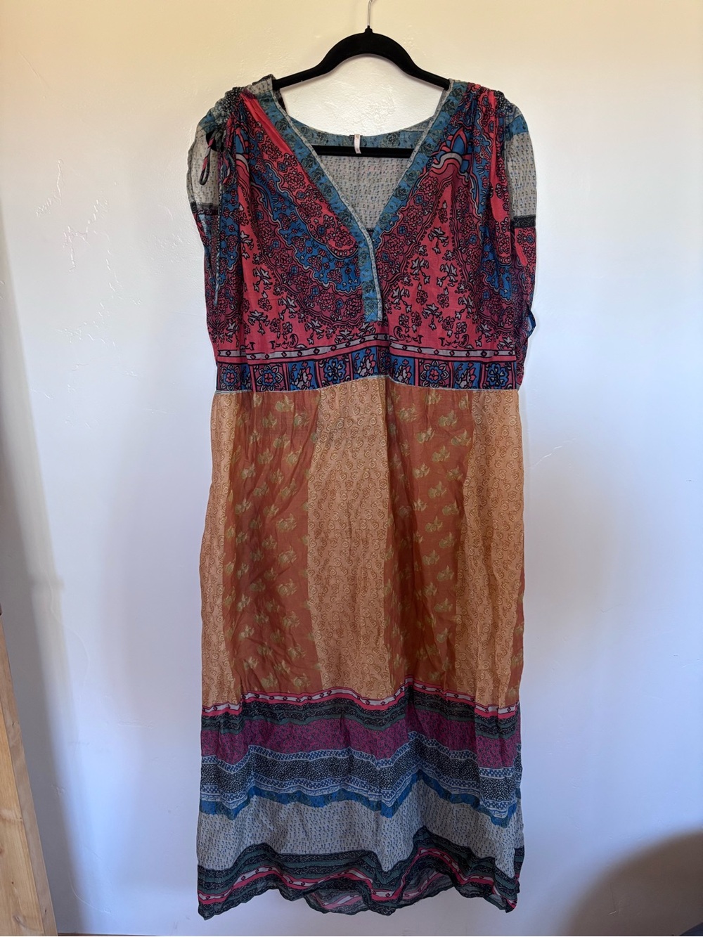 Free People Boho Patchwork Beach Cover Up Maxi Dress Small | A11